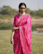 Visakha Pink Block printed Dola Silk Saree - RB