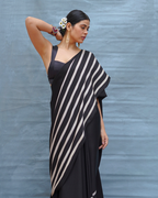 Airy Fold Black Handblock Print Modal Silk Saree - Flow