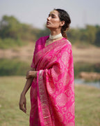 Visakha Pink Block printed Dola Silk Saree - RB