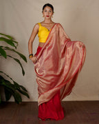 Bibha Orange Handwoven Linen Zari Saree - Eknoor