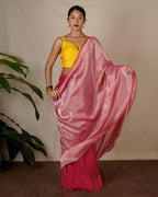 Ojaswee Rani Pink Handwoven Linen Zari Saree - Eknoor