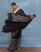 Airy Fold Black Handblock Print Modal Silk Saree - Flow