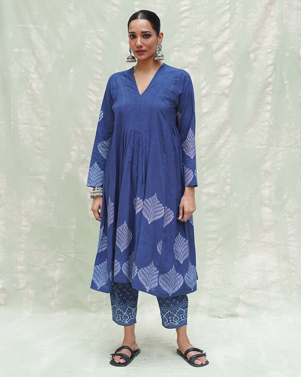 Zeelaf Blue Handblock Print Cotton Kurti- INDI