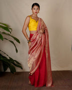 Bibha Orange Handwoven Linen Zari Saree - Eknoor