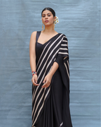Airy Fold Black Handblock Print Modal Silk Saree - Flow