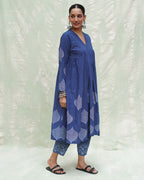 Zeelaf Blue Handblock Print Cotton Kurti- INDI