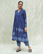 Zeelaf Blue Handblock Print Cotton Kurti- INDI