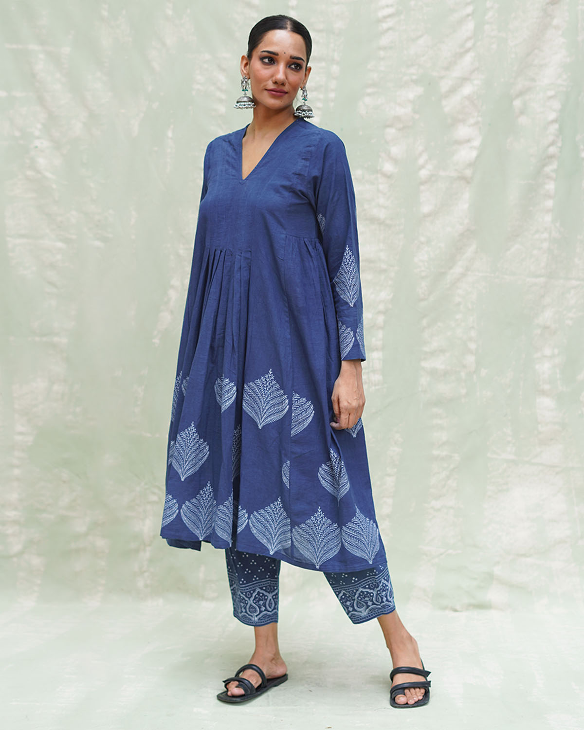 Zeelaf Blue Handblock Print Cotton Kurti- INDI