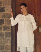 Oatmilk Sky Ivory Block Printed Kurti - SFD