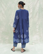 Zeelaf Blue Handblock Print Cotton Kurti- INDI