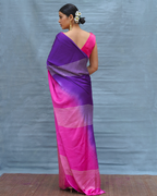 Loose Grace Pink With Purple Handblock Print Modal Silk Saree - Flow