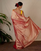 Bibha Orange Handwoven Linen Zari Saree - Eknoor