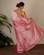 Ojaswee Rani Pink Handwoven Linen Zari Saree - Eknoor