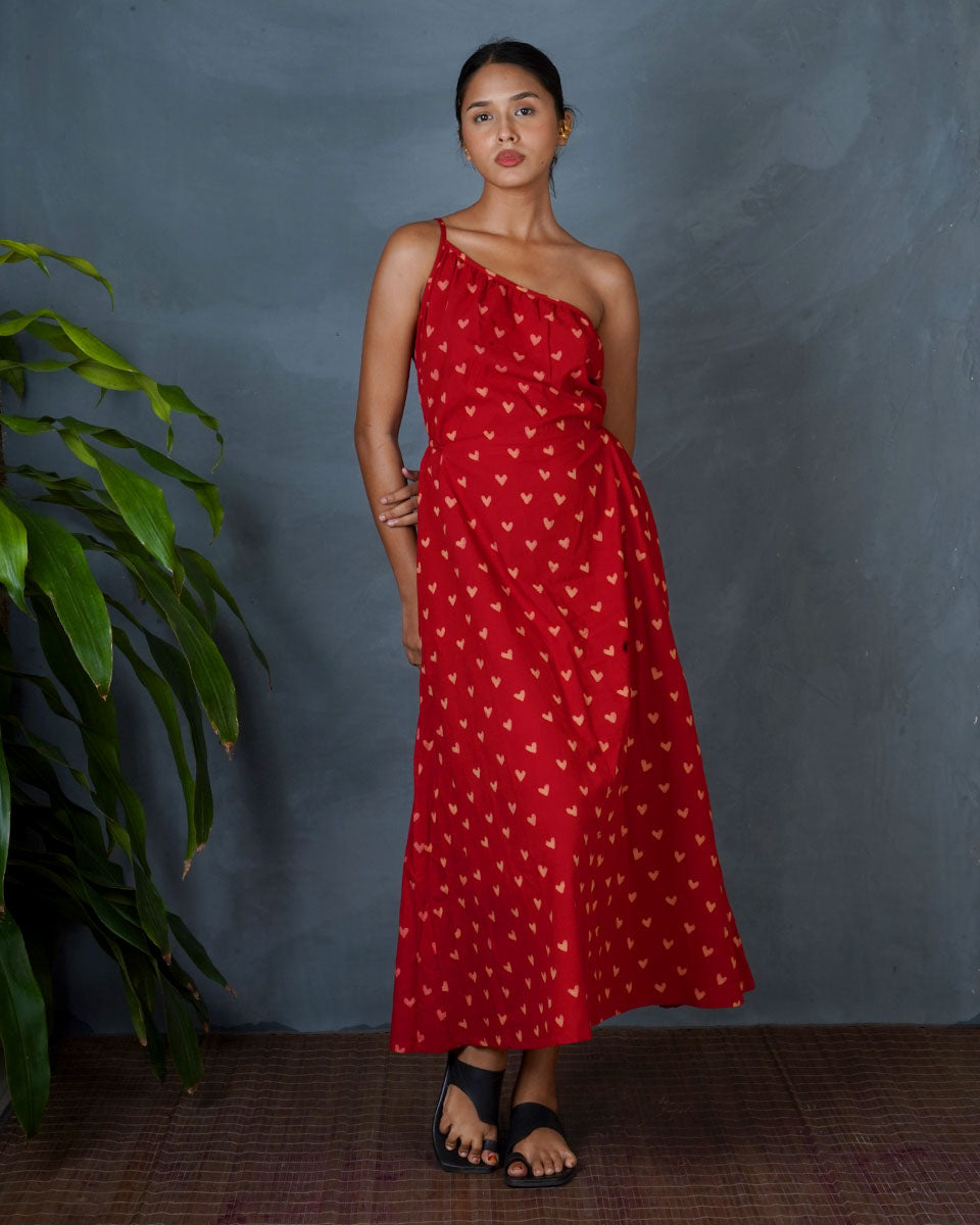 Jyoti Red Hand Block Printed Dress-MYA