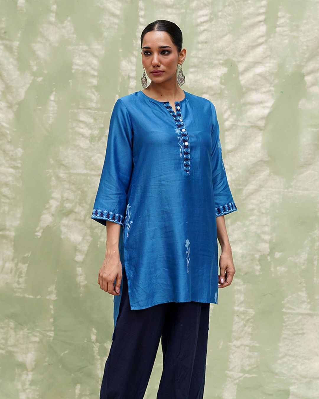 Aasmani Khwab Blue Handblock Printed Chanderi Silk Kurti - CHD