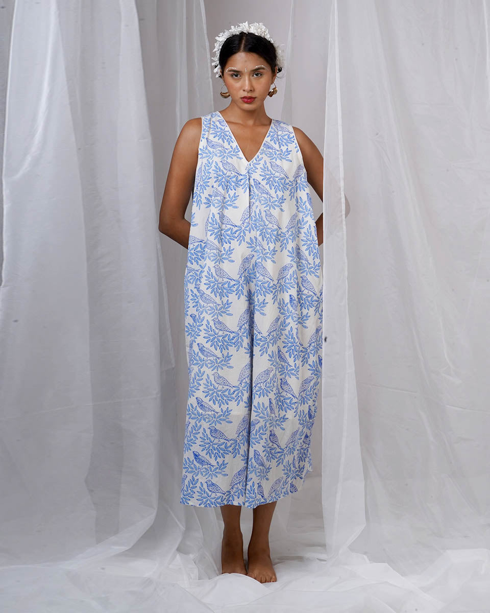 Megha White Hand Block Printed Dress-BAD