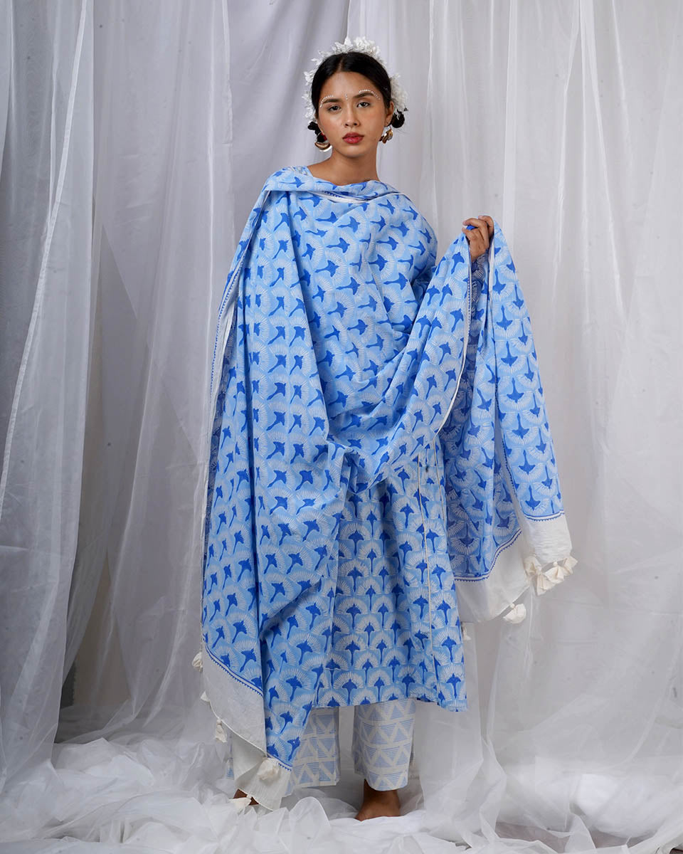 Amaaya Blue Hand Block Printed Dupatta-BAD