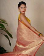 Abhati Red Handwoven Linen Zari Saree - Eknoor