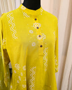 Advika Yellow Handblock Cotton Kurti Set - Love Despite