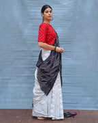 Black & White Tale Handblock Print Cotton Saree - MIS