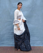 Colourblind Black & White Handblock Print Cotton Saree - MIS