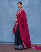 Damini Maroon With Black Handblock Printed Cotton Saree - Soil