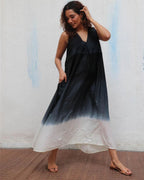 Blackberry Matcha Handblock Printed Cotton Dress - Mono