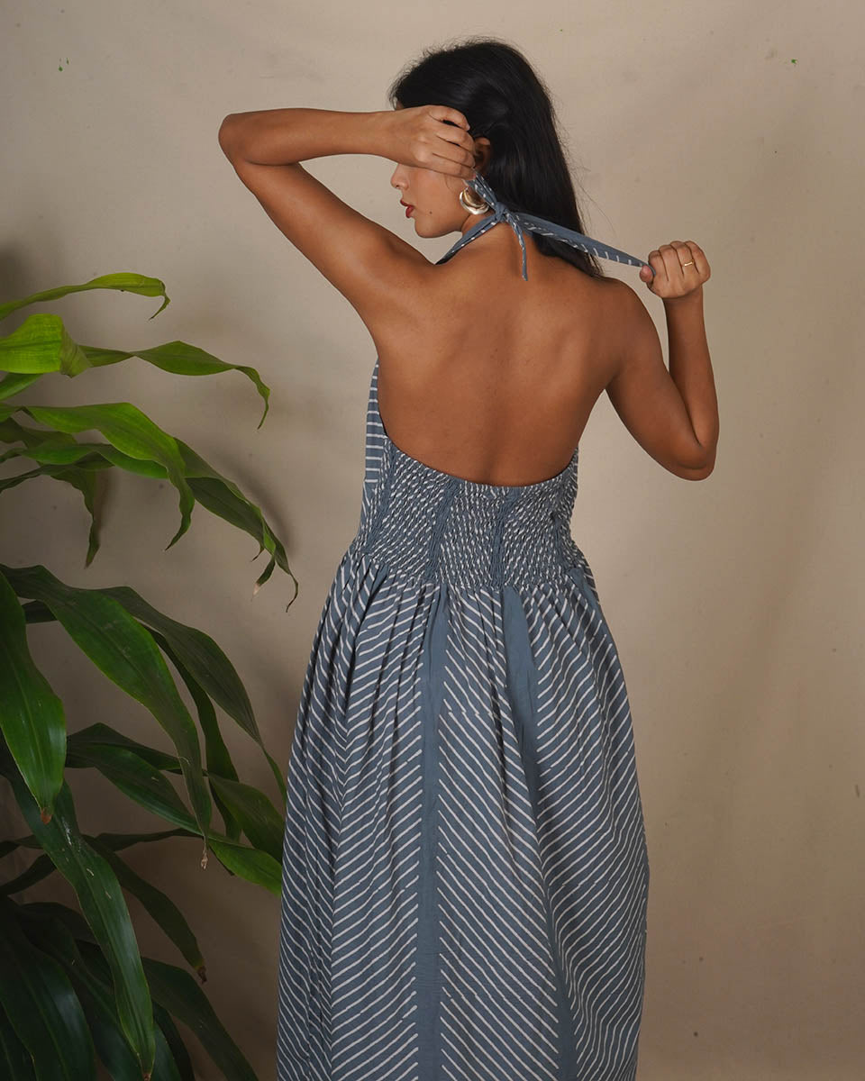 Lunar Hush Grey Block Printed Dress - BMS