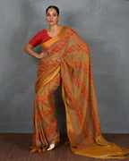 Deepika Mustard Handblock Linen Saree - TARA