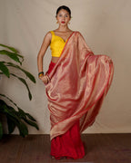 Bibha Orange Handwoven Linen Zari Saree - Eknoor