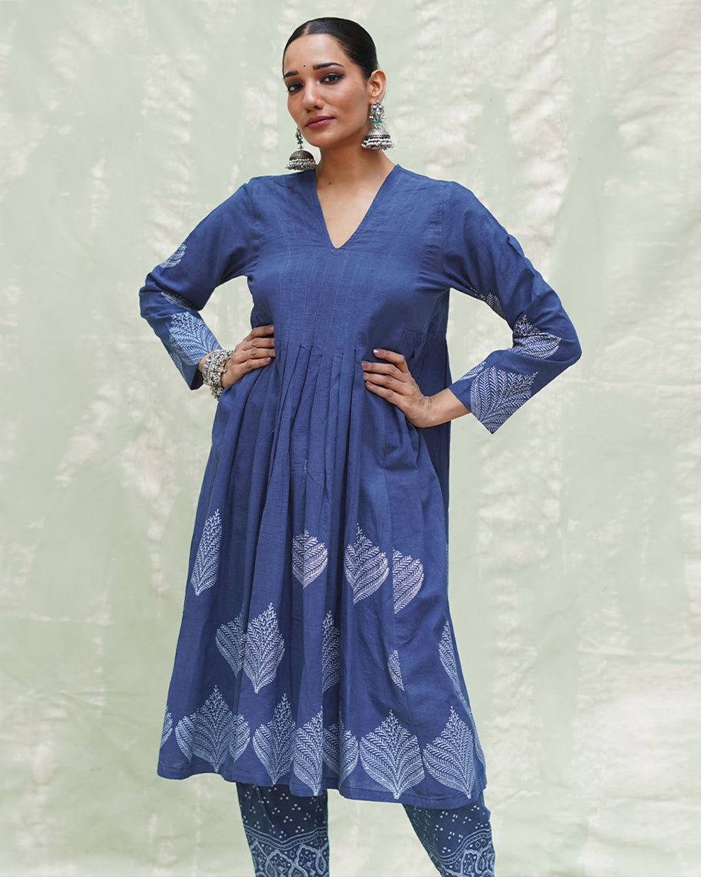 Zeelaf Blue Handblock Print Cotton Kurti- INDI