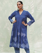 Zeelaf Blue Handblock Print Cotton Kurti- INDI