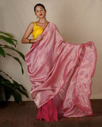 Ojaswee Rani Pink Handwoven Linen Zari Saree - Eknoor