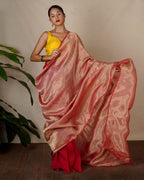Bibha Orange Handwoven Linen Zari Saree - Eknoor