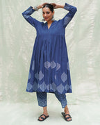 Zeelaf Blue Handblock Print Cotton Kurti- INDI