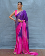 Loose Grace Pink With Purple Handblock Print Modal Silk Saree - Flow