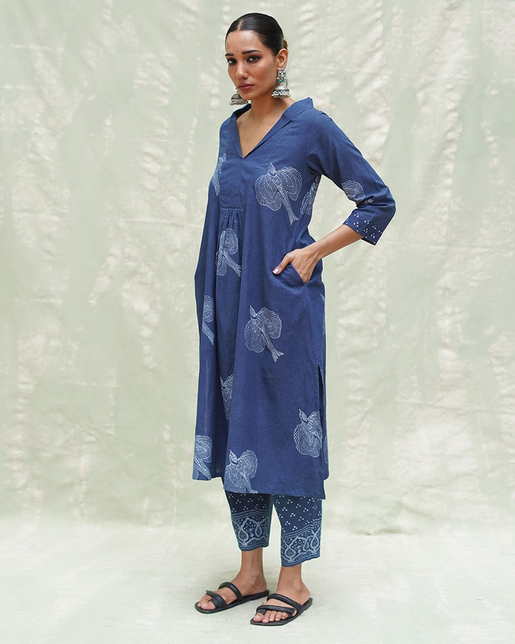 Triveni Blue Handblock Print Cotton Kurti - INDI