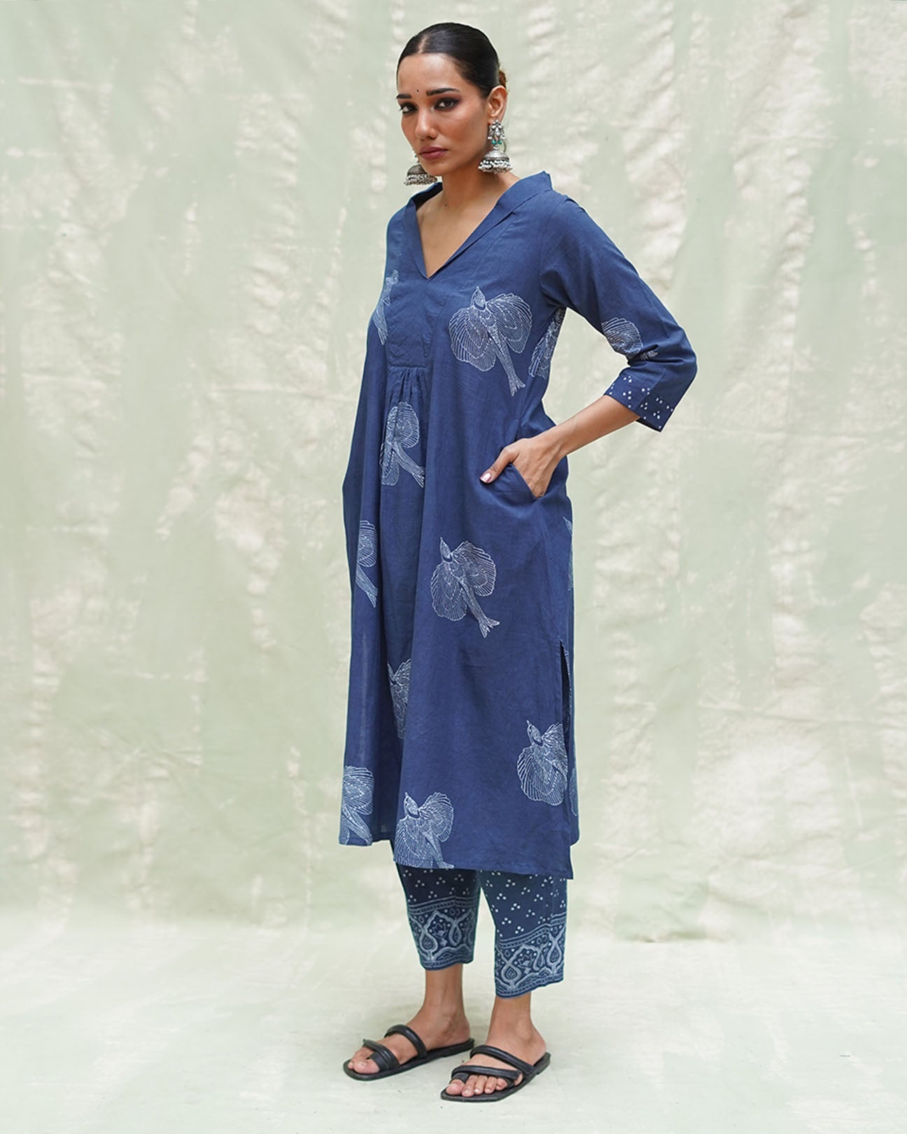 Triveni Blue Handblock Print Cotton Kurti - INDI