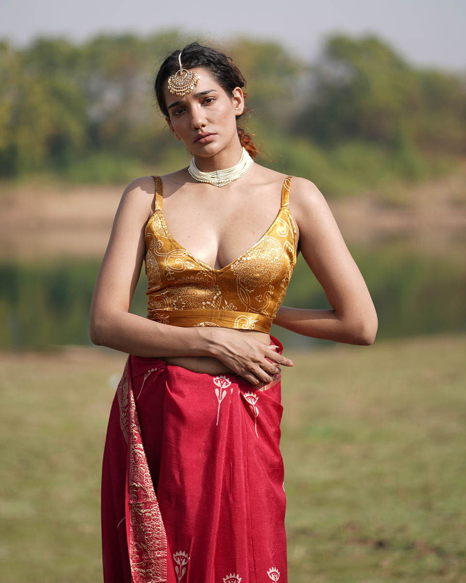 Vilasini Blockprinted Mashru Silk Blouse - RB