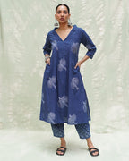 Triveni Blue Handblock Print Cotton Kurti - INDI