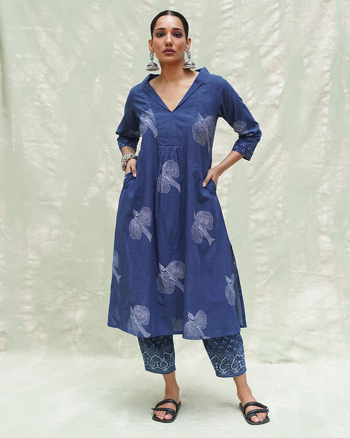 Triveni Blue Handblock Print Cotton Kurti - INDI