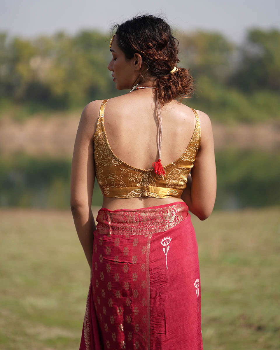 Vilasini Blockprinted Mashru Silk Blouse - RB