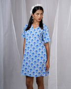 Ira Blue Hand Block Printed Dress-BAD