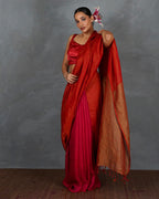 Glow On Red Handwoven Linen Saree - TARA