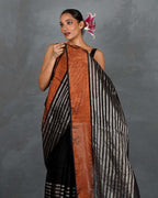 Follow Dawn Black Handwoven Linen Saree - TARA