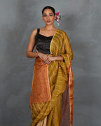 Catch Stars Mustard Gold Handwoven Linen Saree - TARA