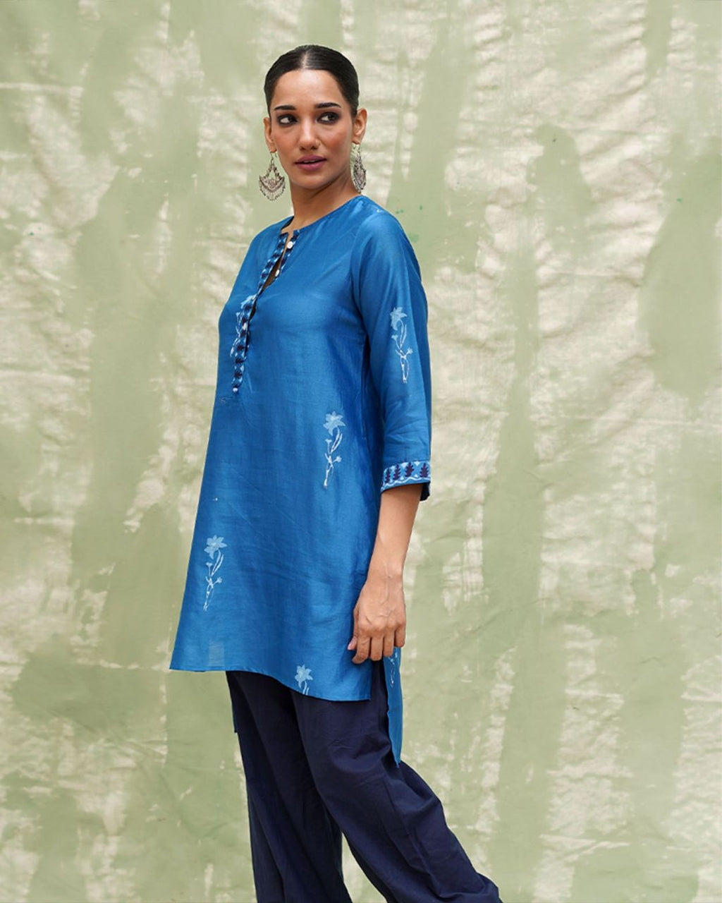 Aasmani Khwab Blue Handblock Printed Chanderi Silk Kurti - CHD