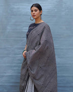 Vintage Muse Black & White Handblock Print Cotton Saree - MIS