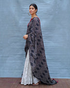 Black & White Tale Handblock Print Cotton Saree - MIS