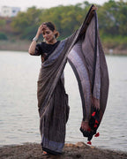 Bhumika Black Block printed Modal Silk Saree - Jaisal